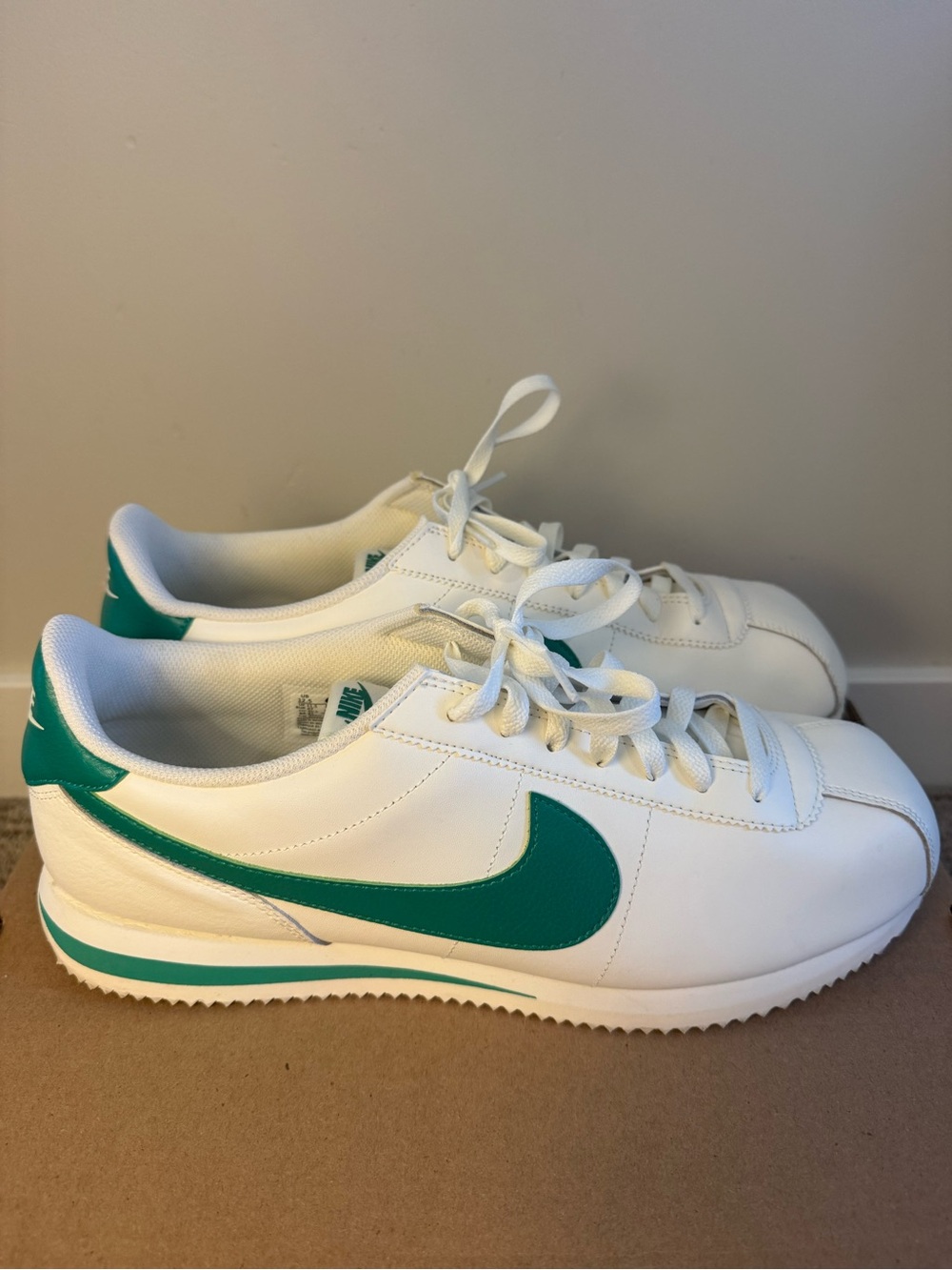 Nike Cortez White Sneakers with Green Swoosh M12